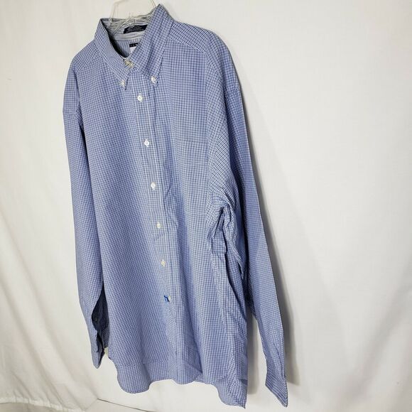 Tommy Hilfiger Mens Shirt Large Button Long Sleeve Plaid Blue Cotton Logo Pocket - Picture 5 of 11
